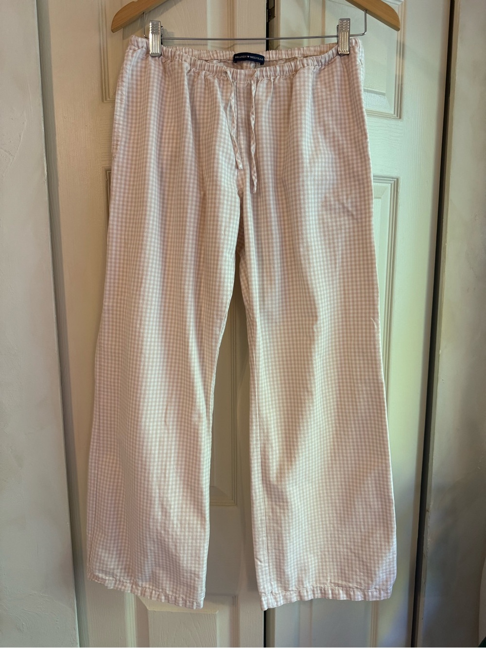 Brandy Melville Light Pink Gingham Lounge Pants 100% Cotton